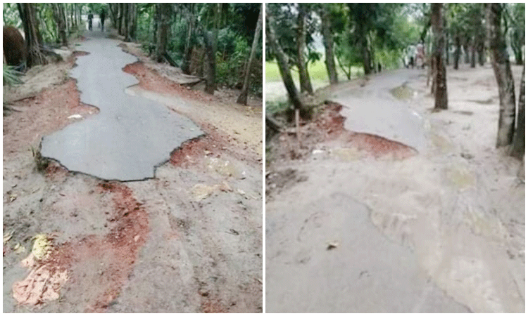 হোসেনপুরে ভাঙাচোড়া বেড়িবাঁধ সড়ক, দুর্ভোগ চরমে