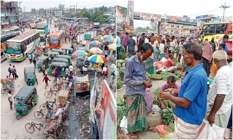 বাজার ও অটোরিকশার দখলে মহাসড়ক-ফুটপাত