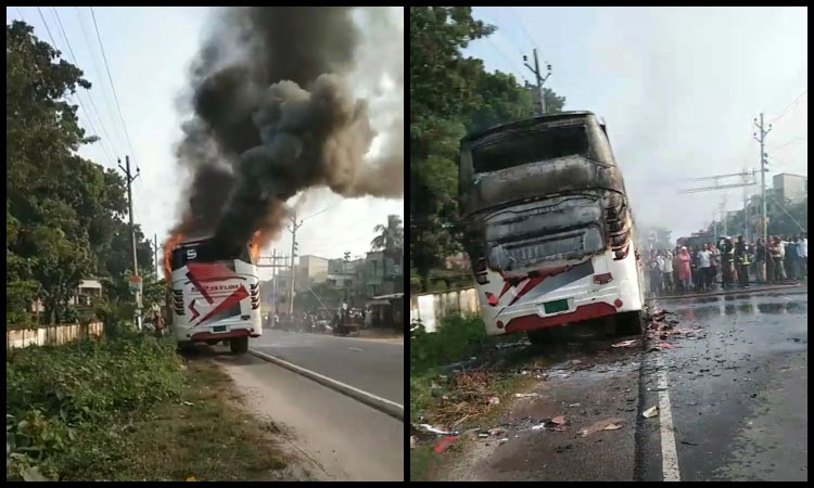 সাতক্ষীরায় বাসে আগুন