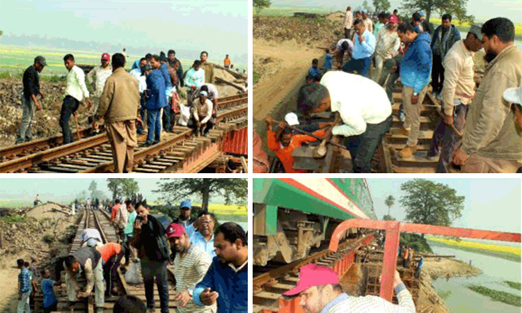 ঈশ্বরদী-ঢাকা রেলরুটে অস্থায়ী ব্যবস্থাপনায় রেললাইন তৈরি